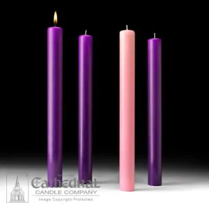 1-1/2" X 16" 51%  Beeswax Advent Candle Set (3 Purple, 1 Pink)