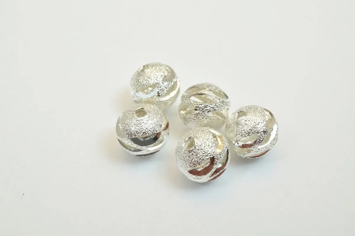 100 PCs Silver Plated Carved Round Beads 6mm/8mm/10mm Diamond Cut