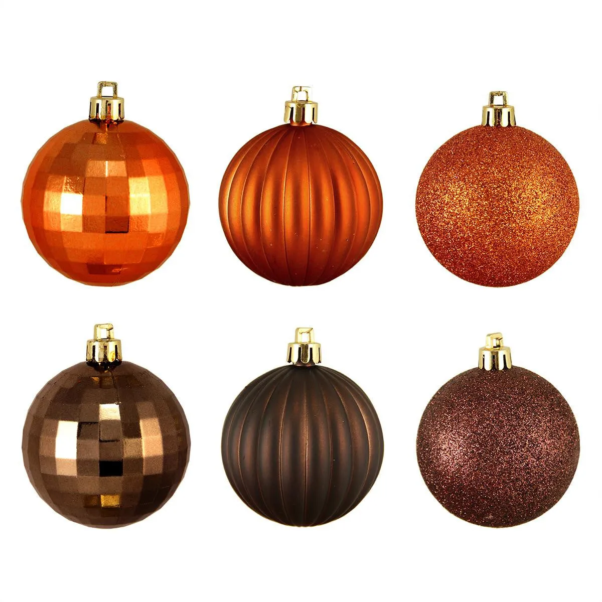 100ct Brown & Orange 3-Finish Shatterproof Christmas Ball Ornaments 2.5" (60mm)