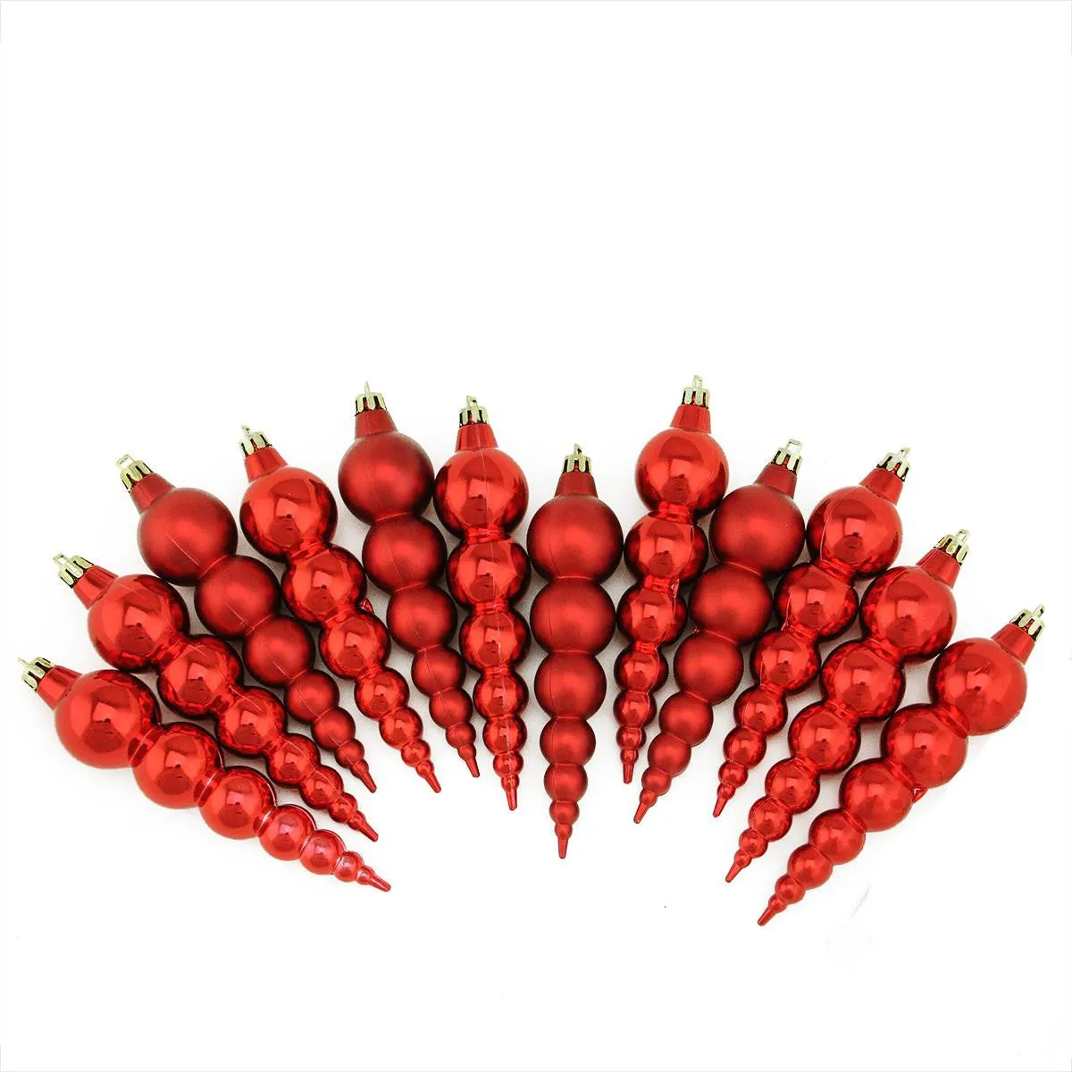 12ct Shiny and Matte Red Finial Shatterproof Christmas Ornaments 6"