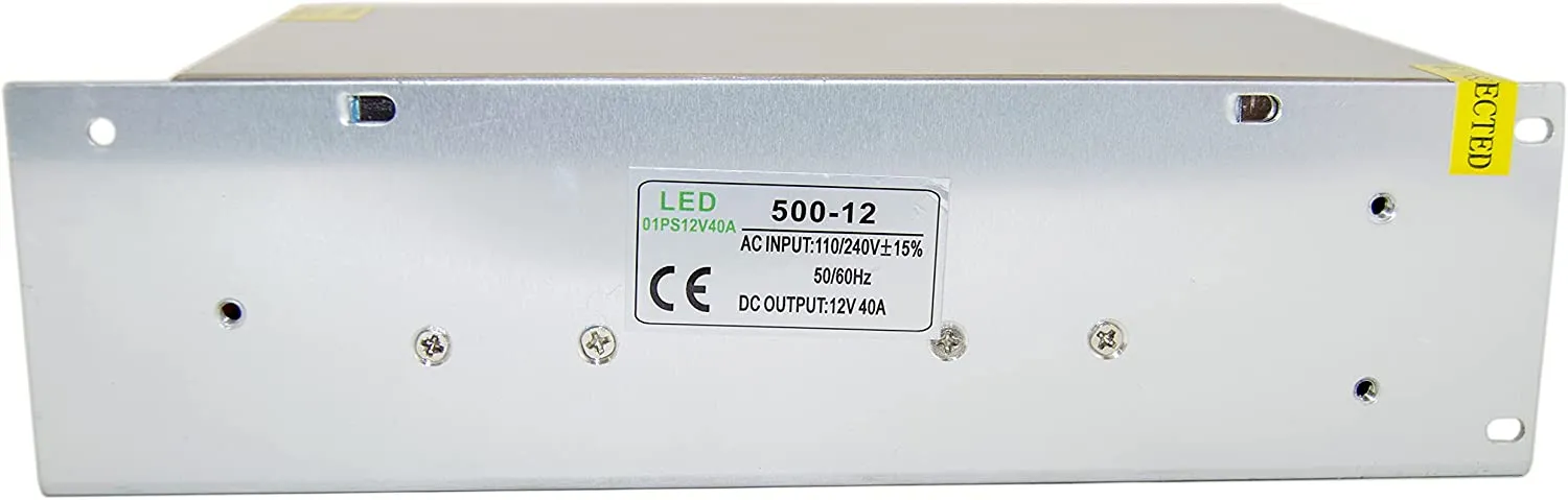 12V 40A 500W Universal Switching Power Supply 110-240VAC to DC12V for LED Strip Lighting, CCTV Cameras, Radios, Electronic Projects, and More