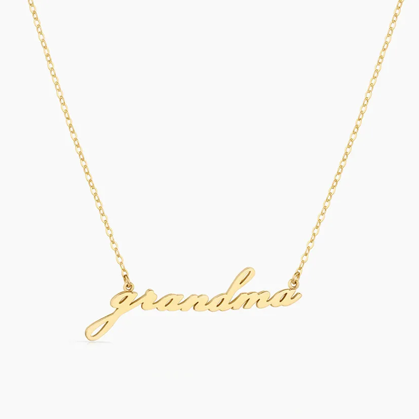 14k Fine Grandma Script Necklace