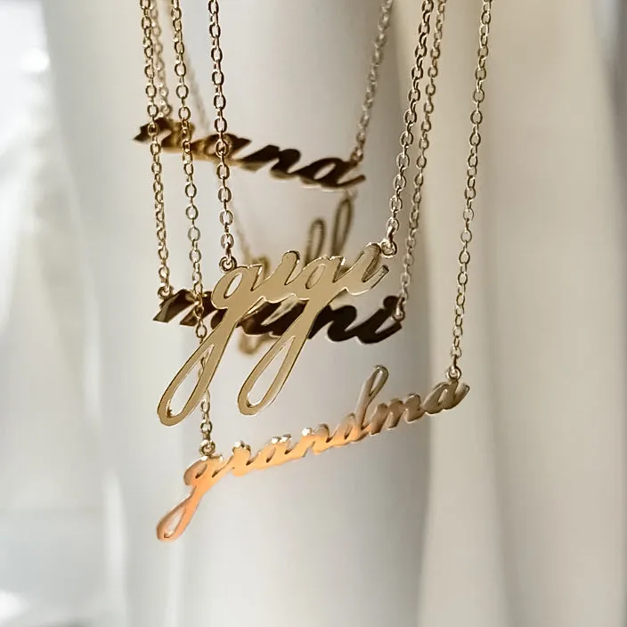 14k Fine Grandma Script Necklace