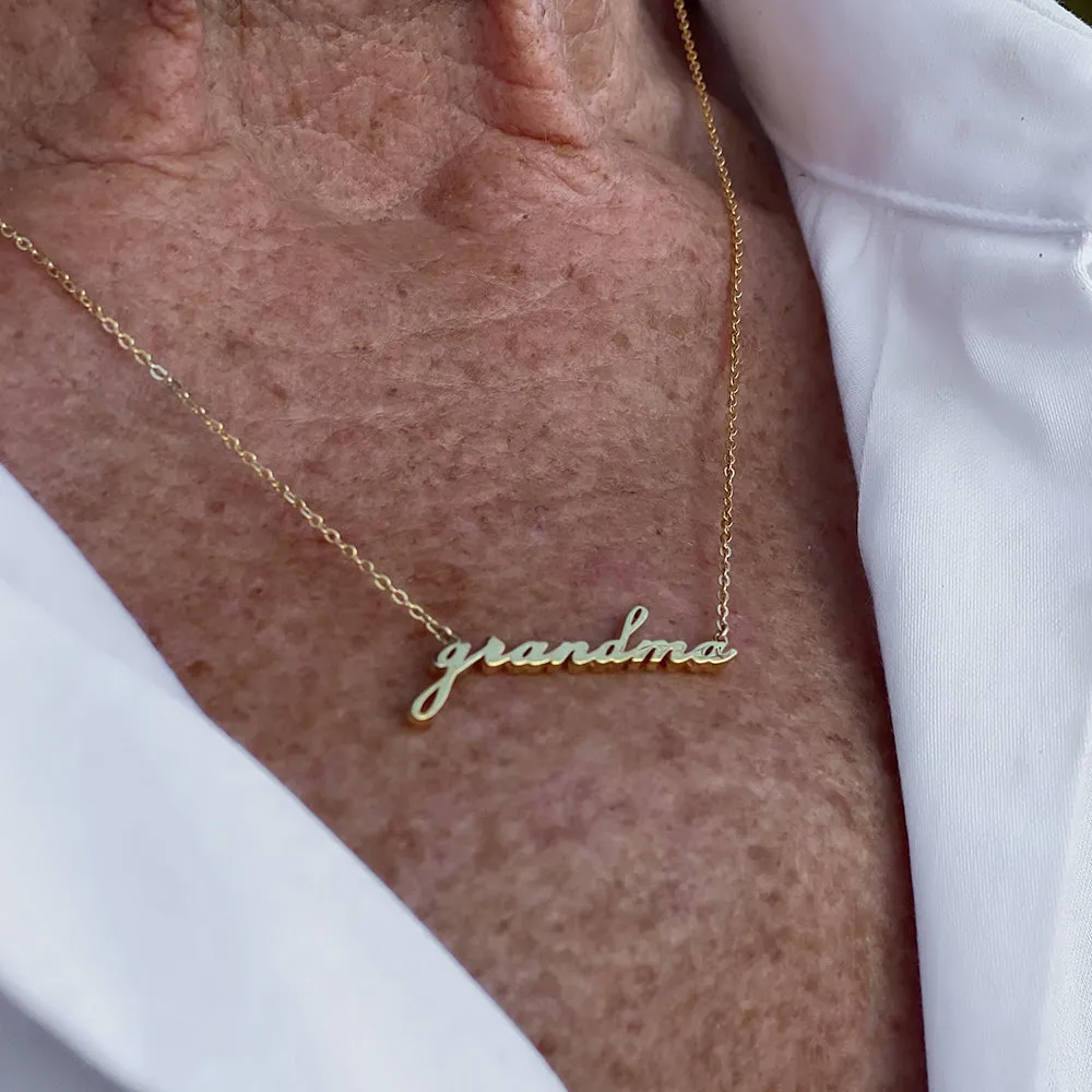 14k Fine Grandma Script Necklace