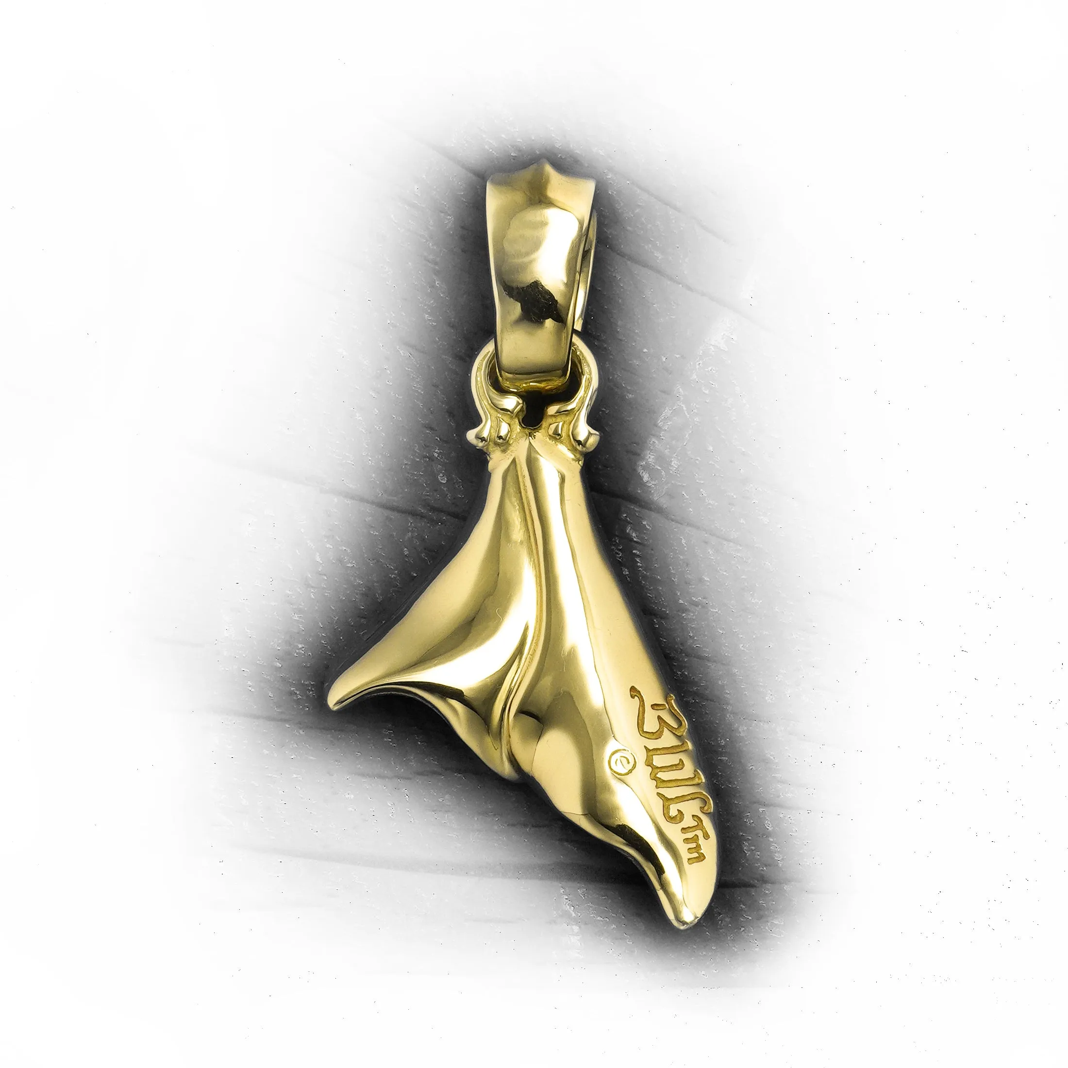 18k Gold Third Generation Large Whale's Tail Pendant with Stone