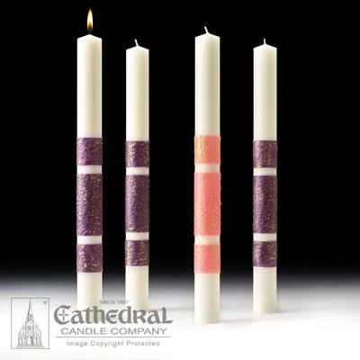 2-1/2" X 18"  Artisan Wax Advent Candle Set (3 Purple, 1 Pink)