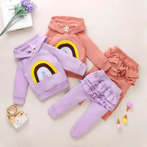 2-Pieces Baby Girl Rainbow Hooded Set