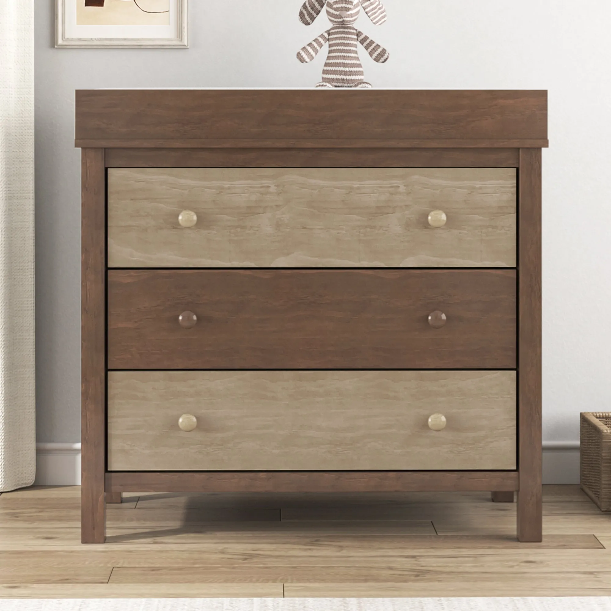 3-Drawer Changer Dresser with Removable Changing Tray in Brown