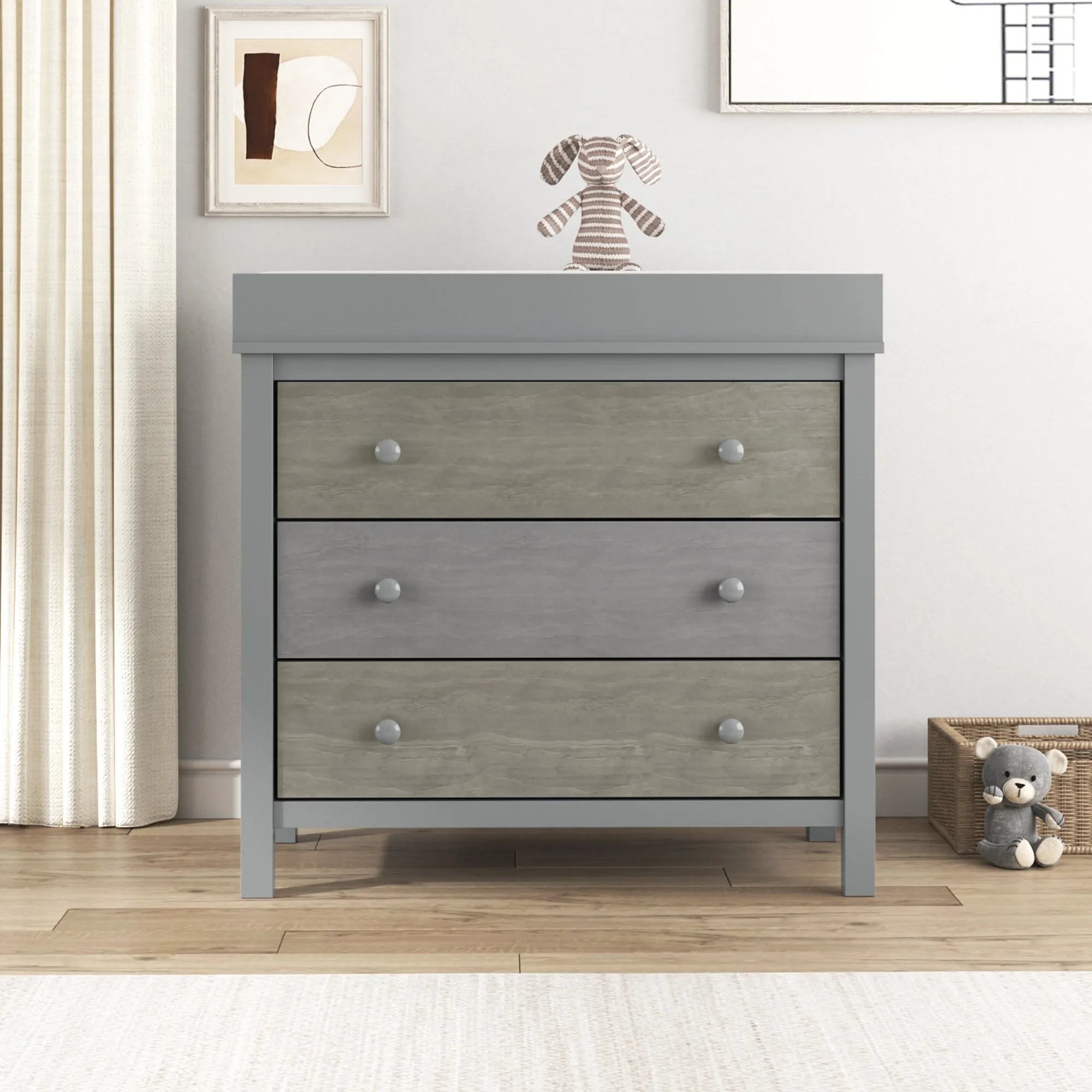 3-Drawer Changer Dresser with Removable Changing Tray in Gray