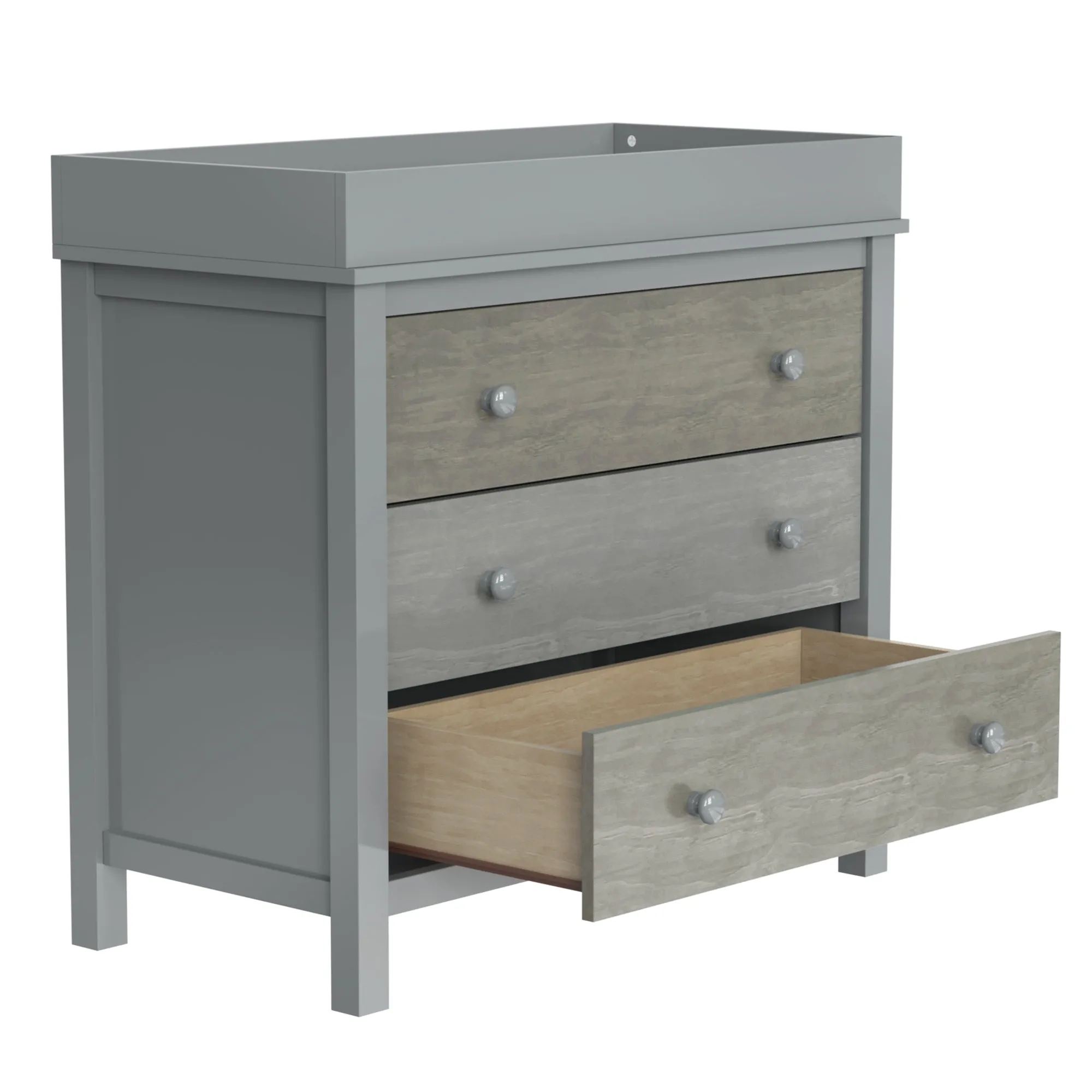 3-Drawer Changer Dresser with Removable Changing Tray in Gray