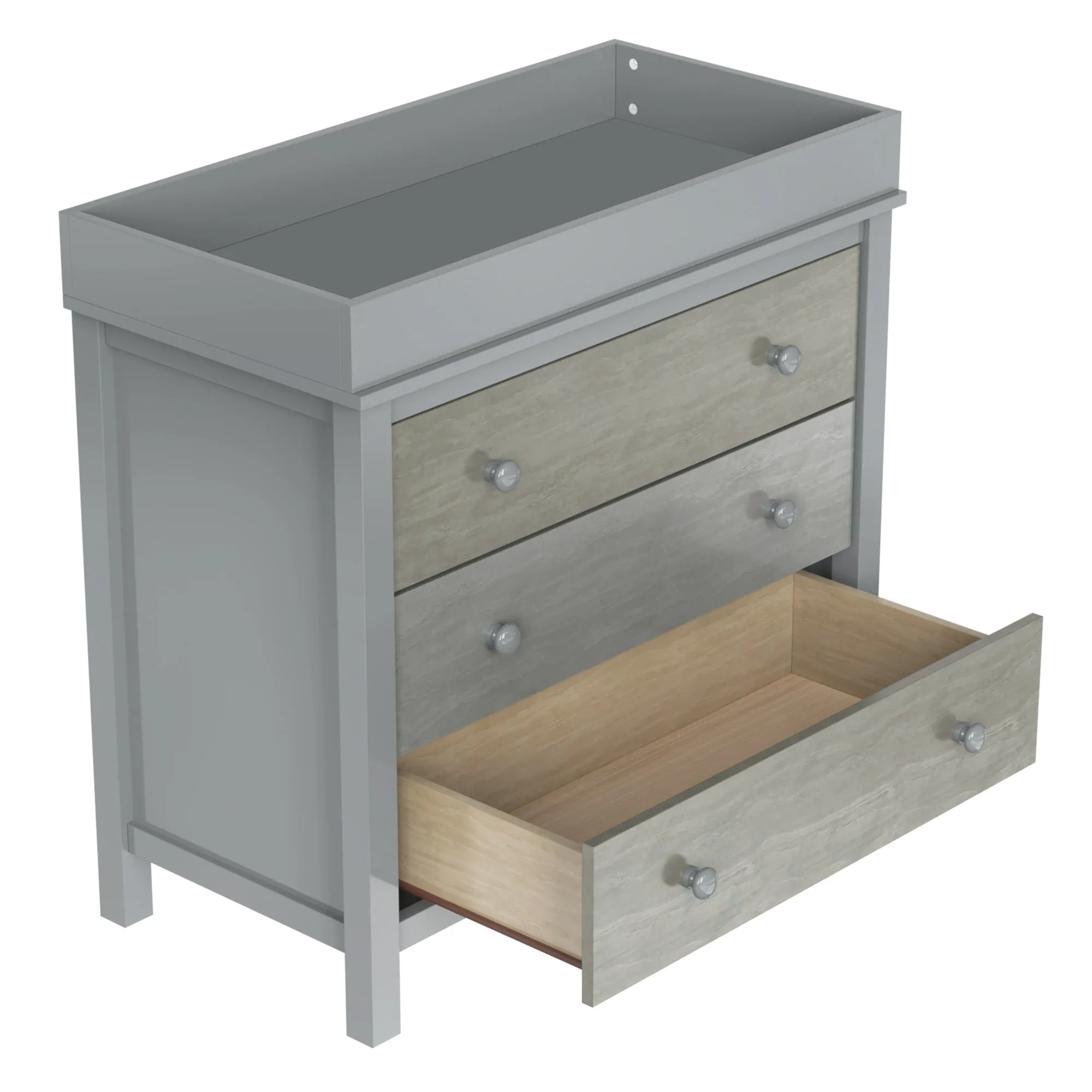 3-Drawer Changer Dresser with Removable Changing Tray in Gray