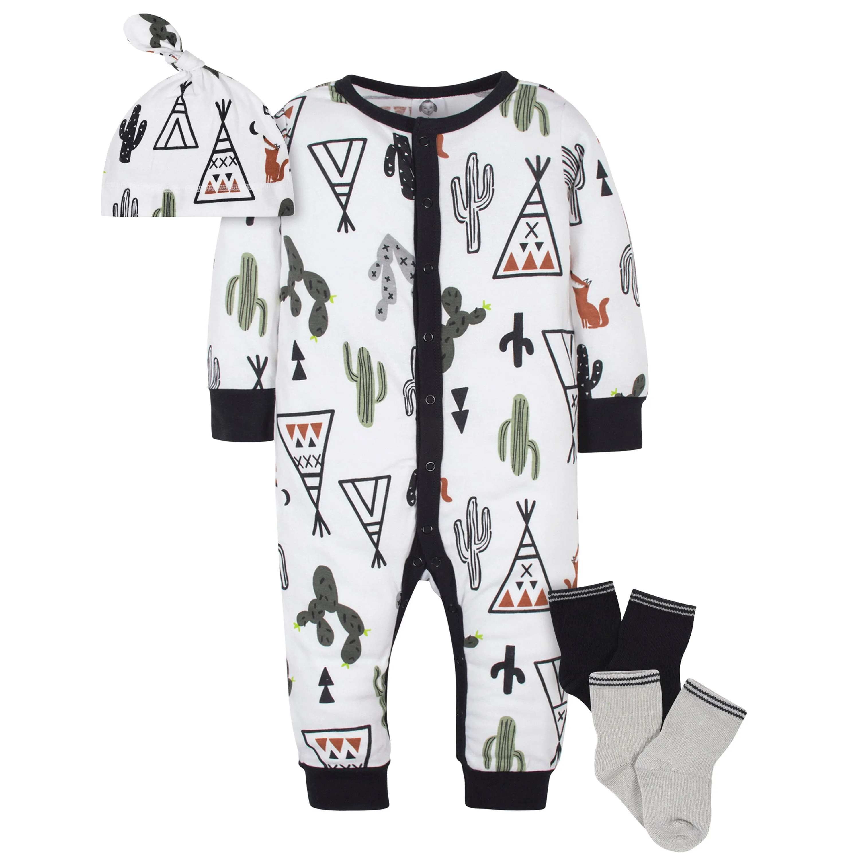 4-Piece Baby Boys Desert & Stripes Coverall, Cap, & Wiggle-Proof™ Socks