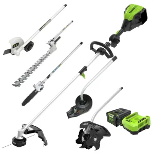 80V 16" Cordless Battery String Trimmer (Attachment Capable) & 5 Pcs Acttachment Combo Kit w/ 2.0Ah Battery & Charger