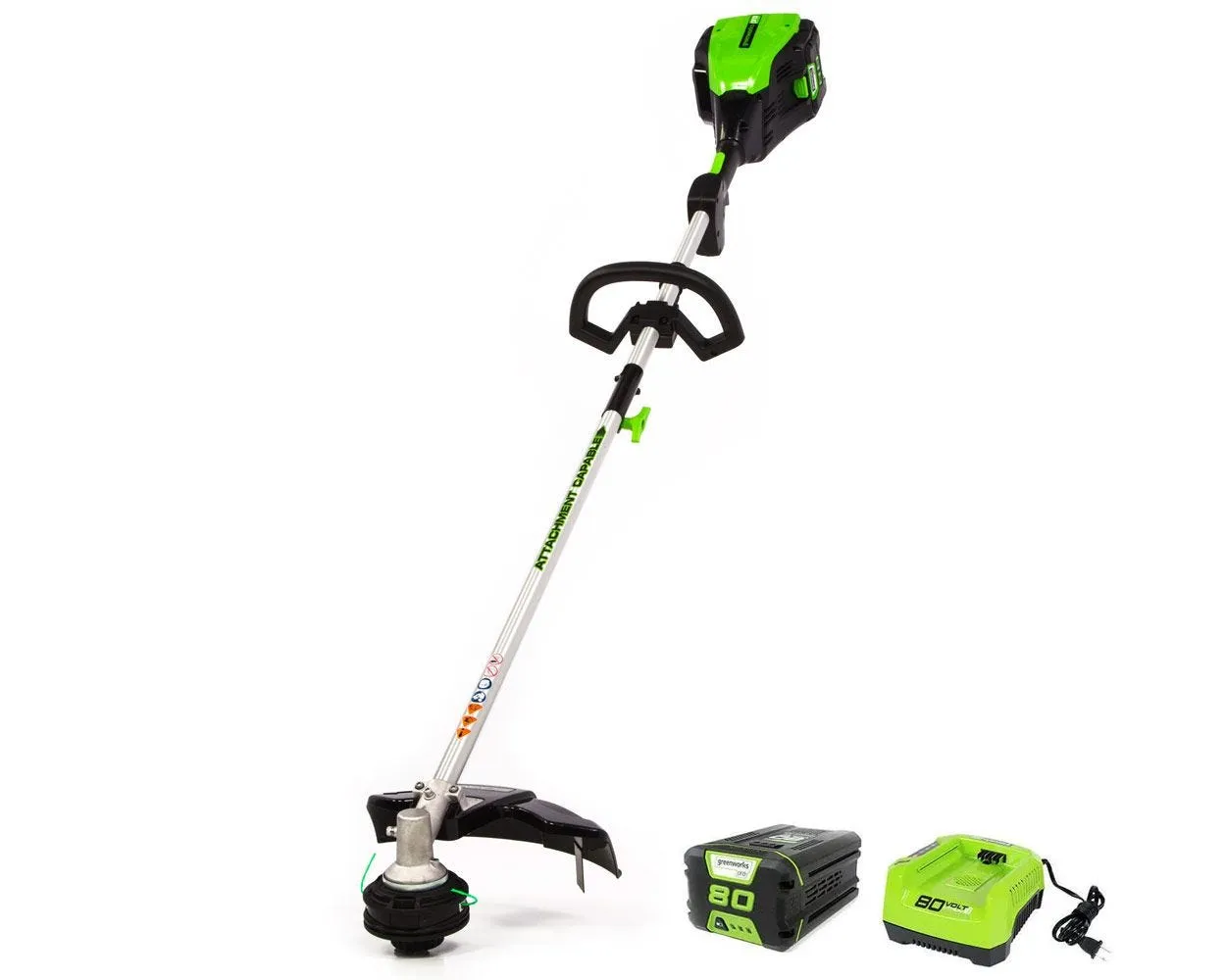 80V 16" Cordless Battery String Trimmer (Attachment Capable) & 5 Pcs Acttachment Combo Kit w/ 2.0Ah Battery & Charger