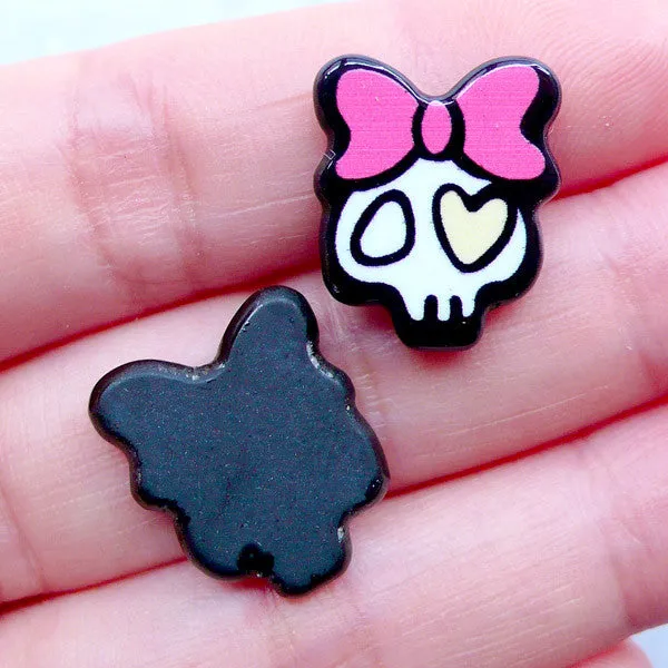 Acrylic Girl Skull Cabochons | Creepy Cute Halloween Decoden Supplies | Kawaii Harajuku Kei Cabochon | Cell Phone Deco (3pcs / 15mm x 17mm / Flatback)