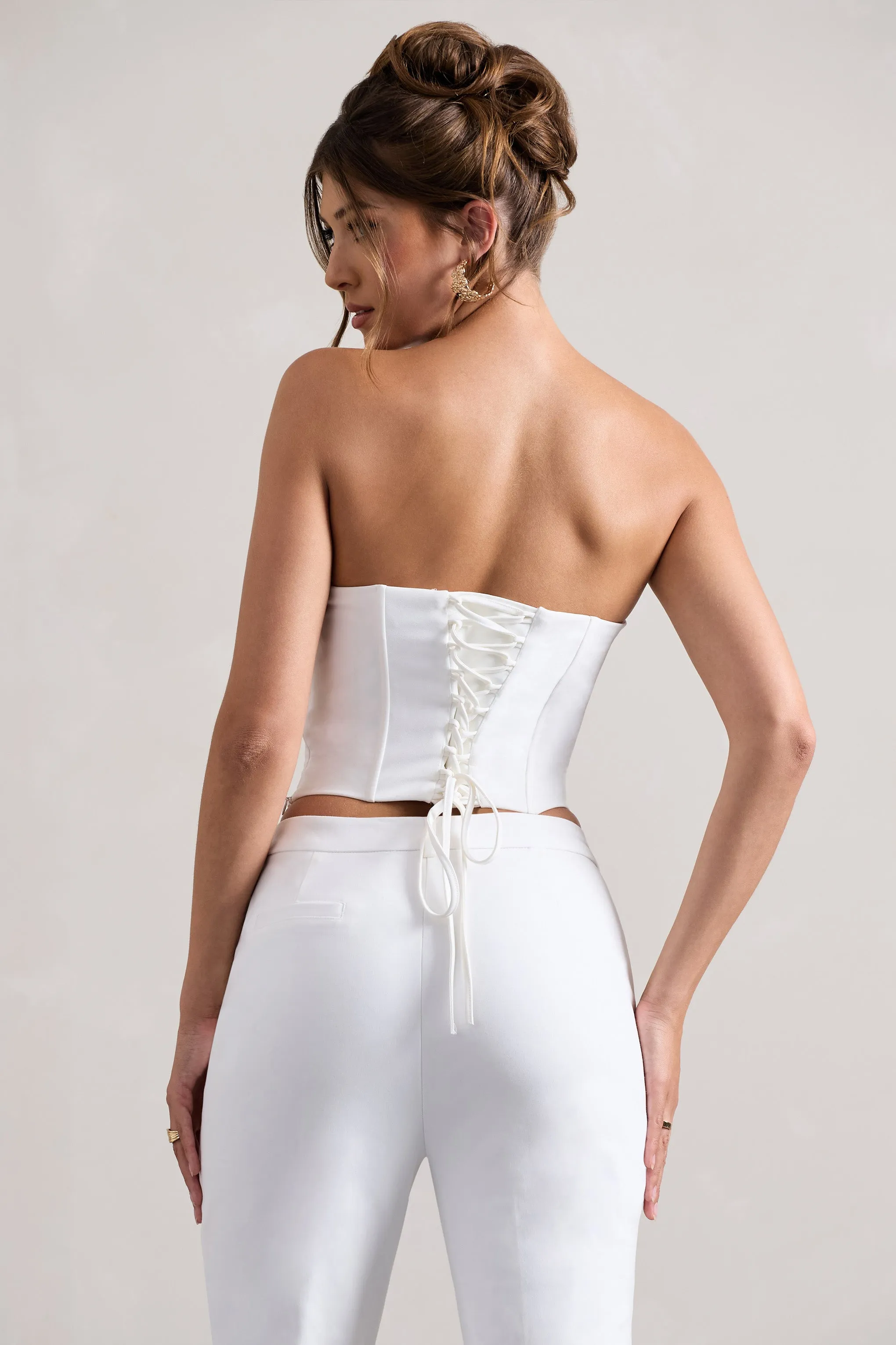 Aubriella | White Strapless Lace-Up Corset Top