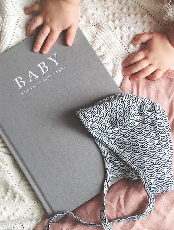 Baby Journal - Birth To Five Years - Grey / Oatmeal / Pink / Blue