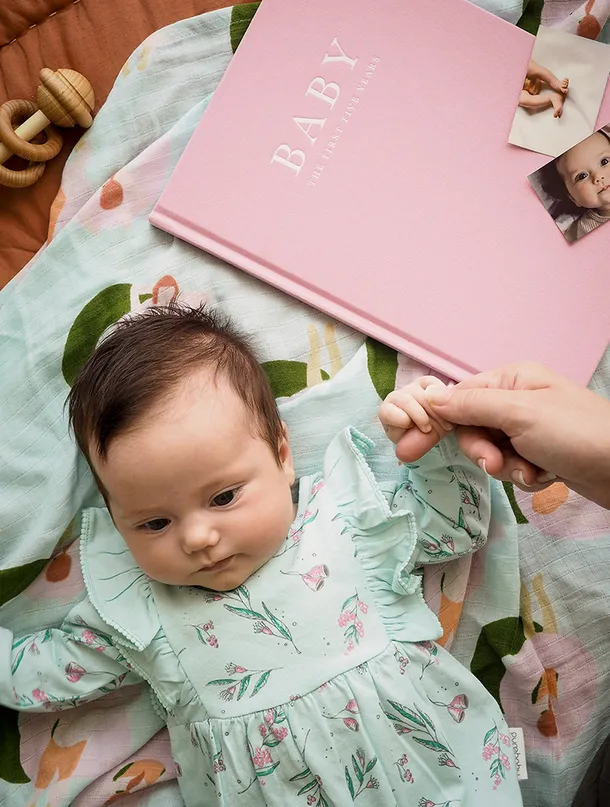 Baby Journal - Birth To Five Years - Grey / Oatmeal / Pink / Blue