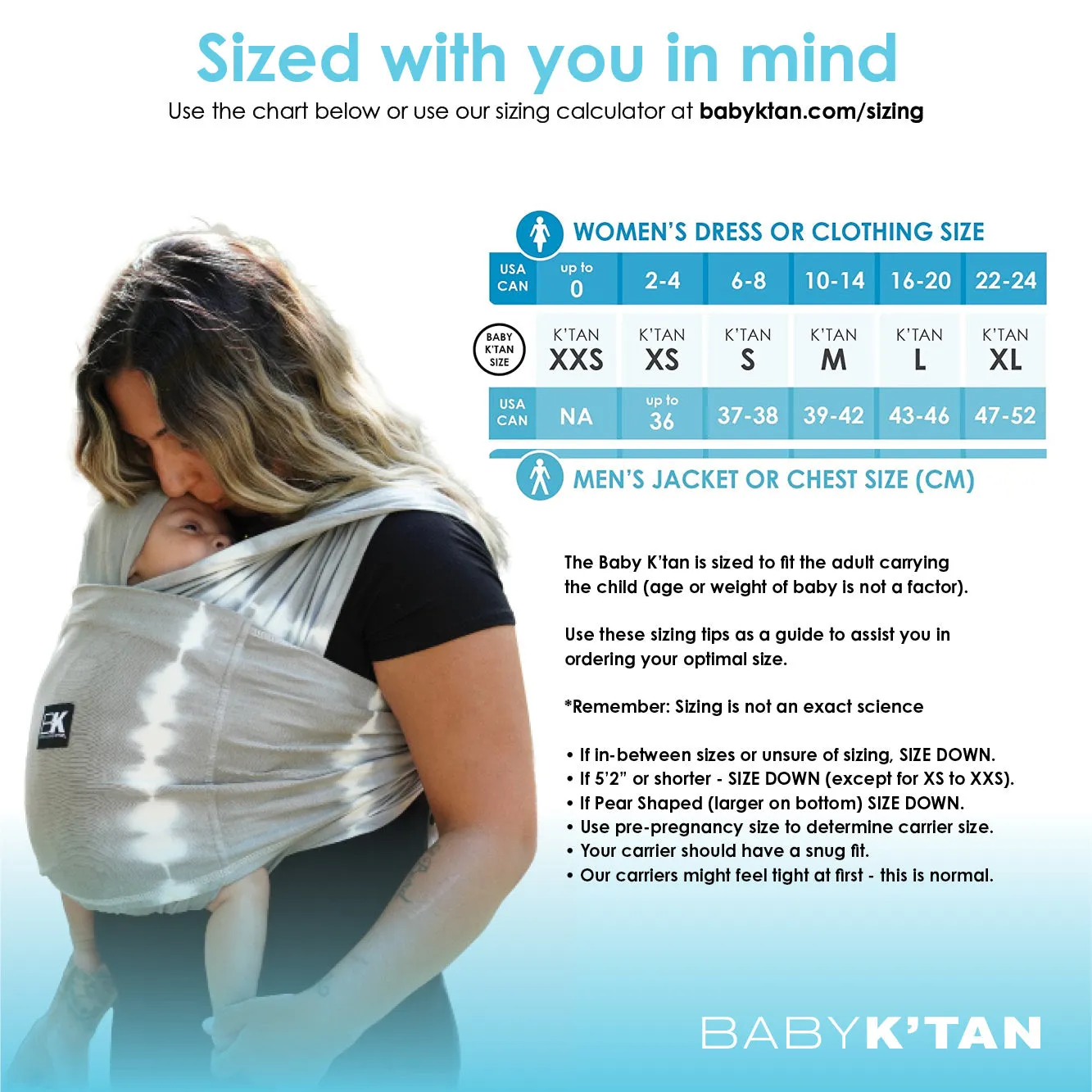 Baby K'tan Active Oasis Baby Carrier - Blue/Turquoise - L