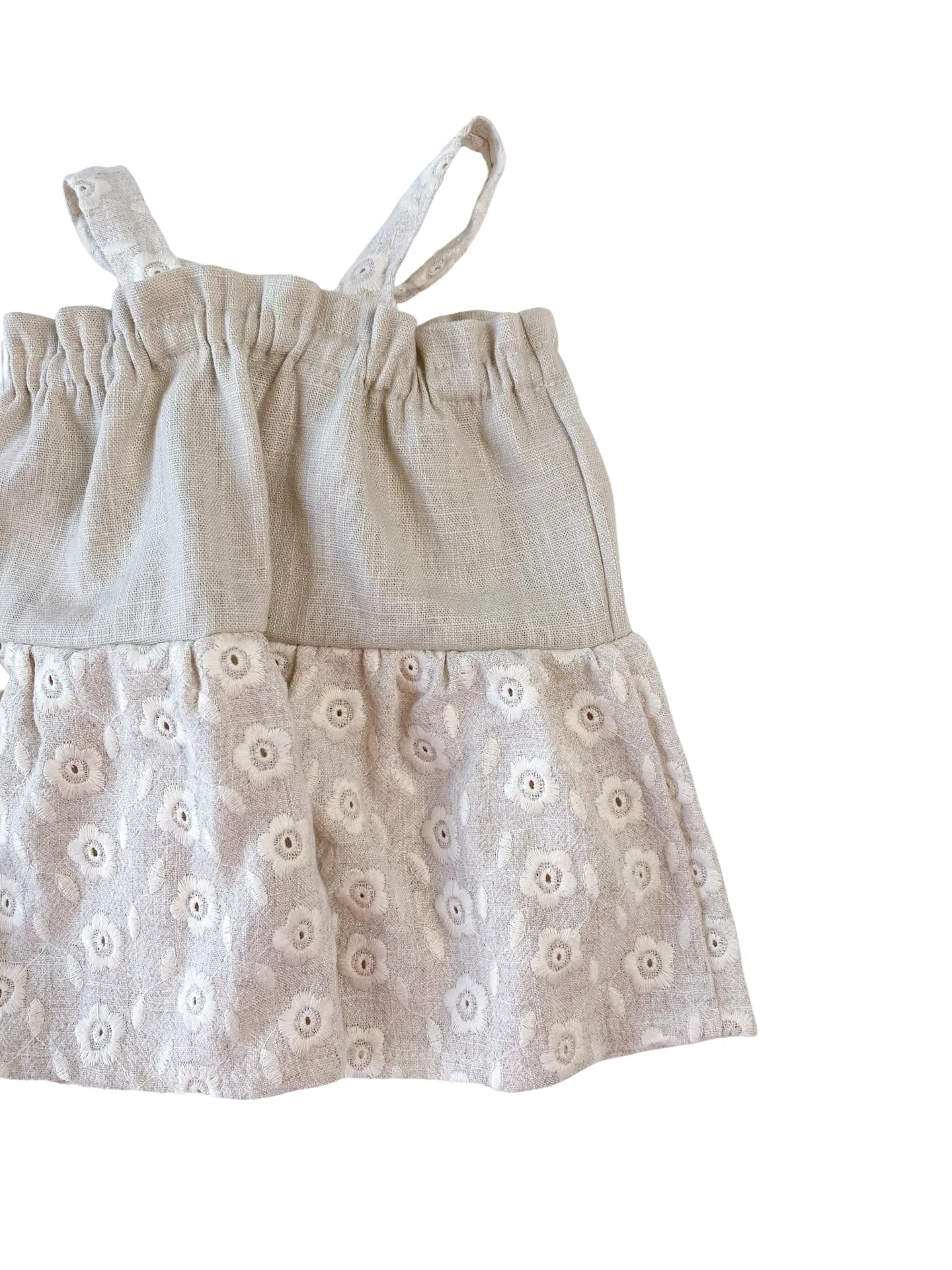 Baby linen dress / embroidered linen - ecru