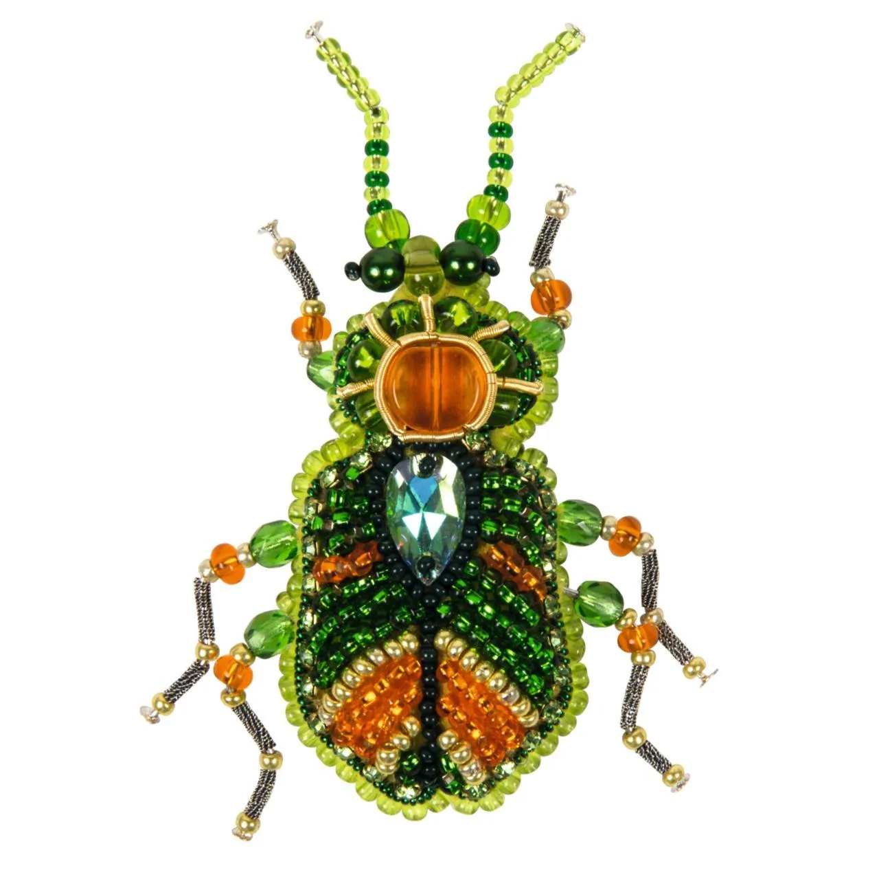 Beadwork kit for creating brooch Crystal Art Green beetle BP-329C