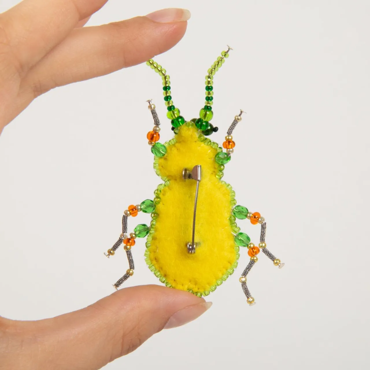 Beadwork kit for creating brooch Crystal Art Green beetle BP-329C