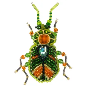 Beadwork kit for creating brooch Crystal Art Green beetle BP-329C