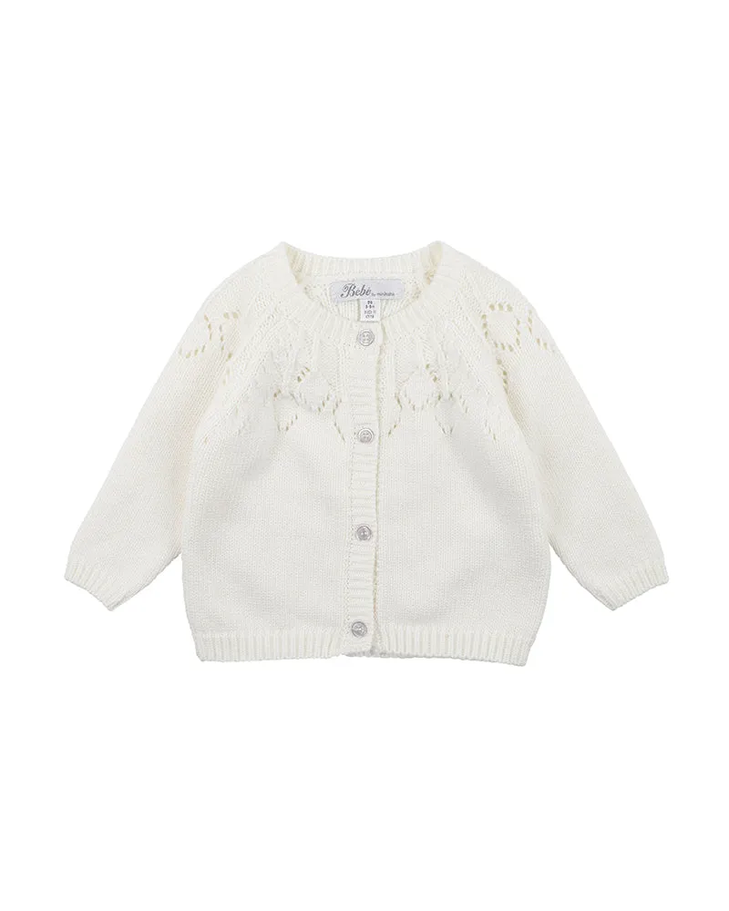 Bebe Needle Out Cardigan - Cream (Size NB-2)