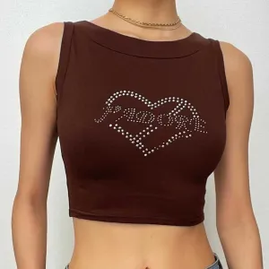 BerryBetty - Beaded sleeveless contrast round neck crop top