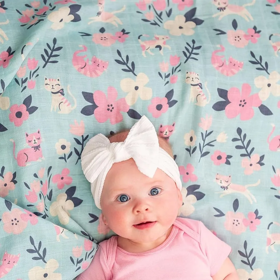 Cotton Muslin Baby Blanket - Floral Cat