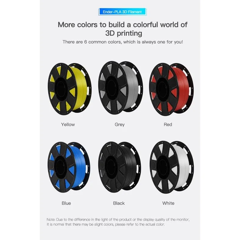 Creality Ender Series PLA Filament 1.0kg 1.75mm Ender-PLA (Black/Grey/White/Red/Blue/Yellow) | Creality Ender PLA