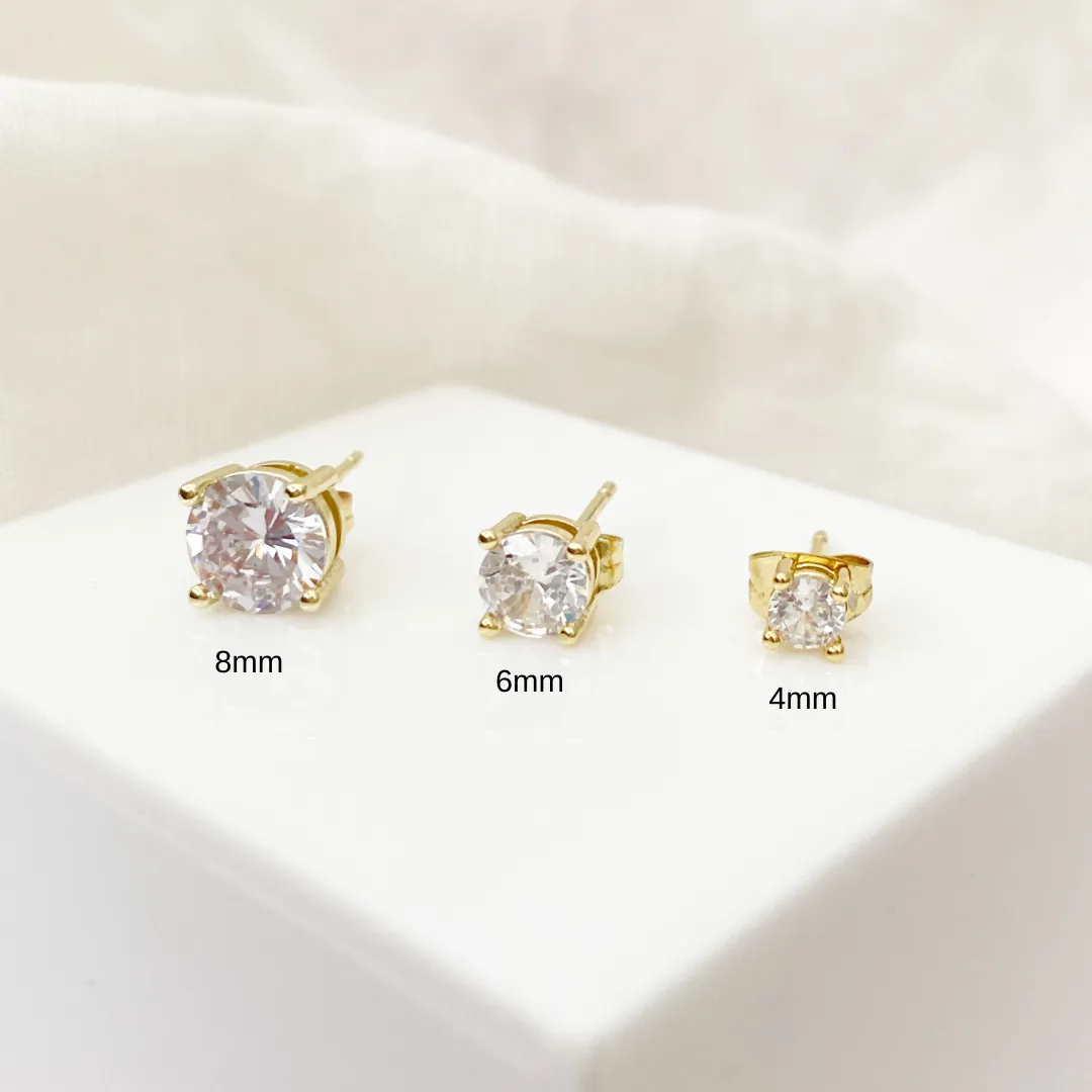 Cubic Zirconia Gold Stud Earrings