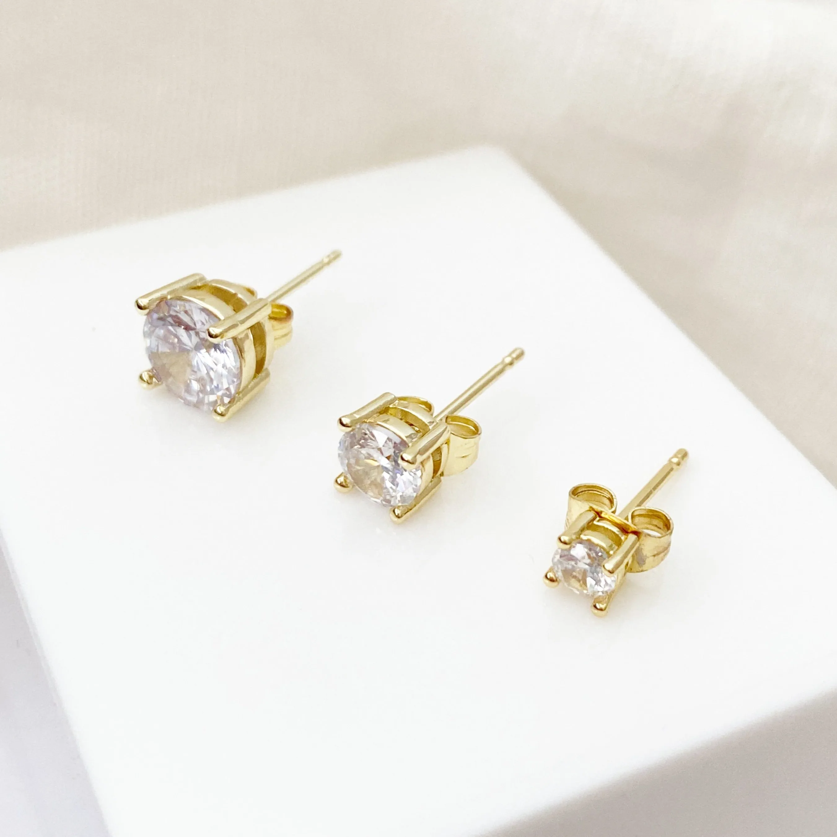 Cubic Zirconia Gold Stud Earrings