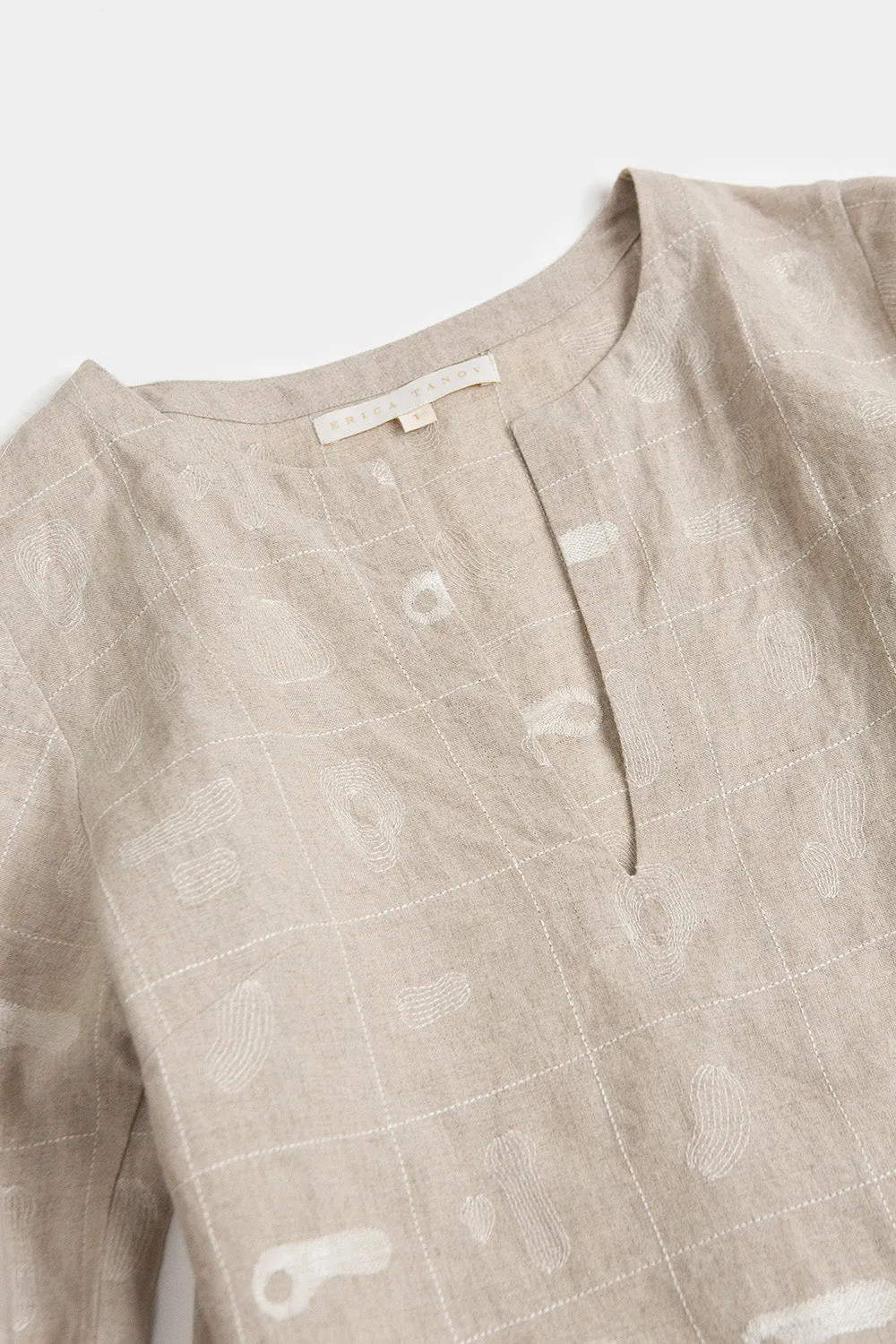 Diego Linen Top in Natural Line Embroidery