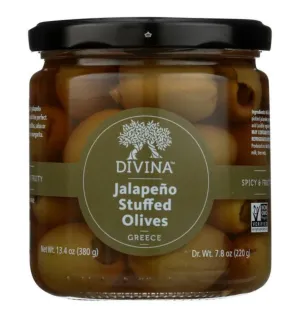 Divina - Green Olives Stuffed With Jalapeno Peppers - (Case Of 6)- 7.8 Oz.