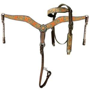 Floral Teal Underlay Headstall Set