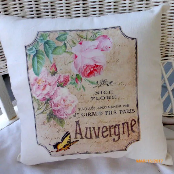 French label accent pillow, Vintage French Pillow, Paris pillow