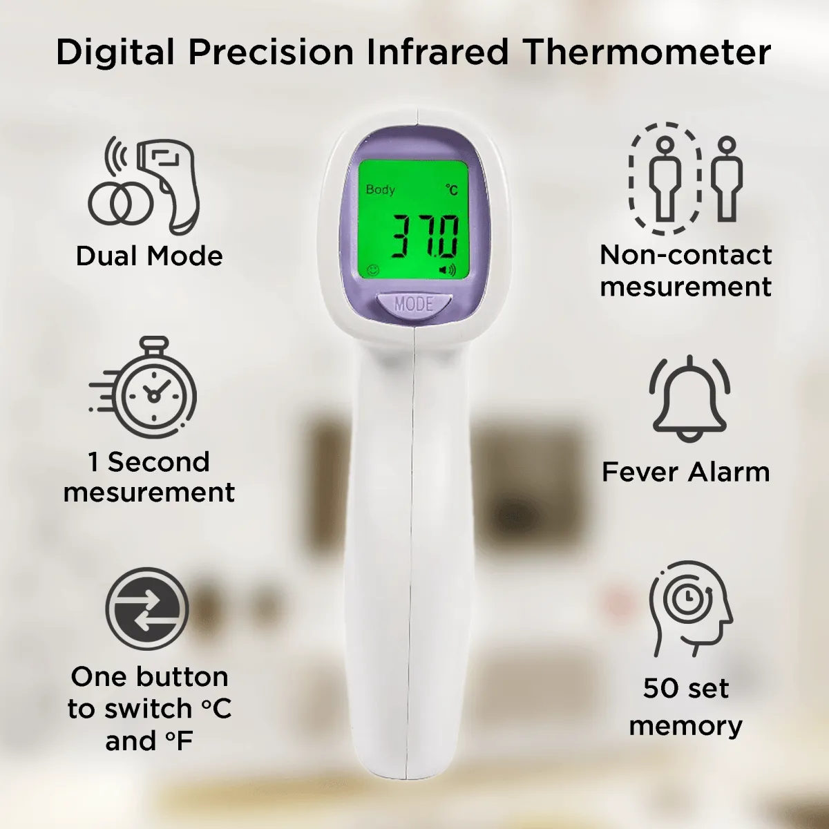 HeTaiDa Non Contact Infrared Thermometer - White