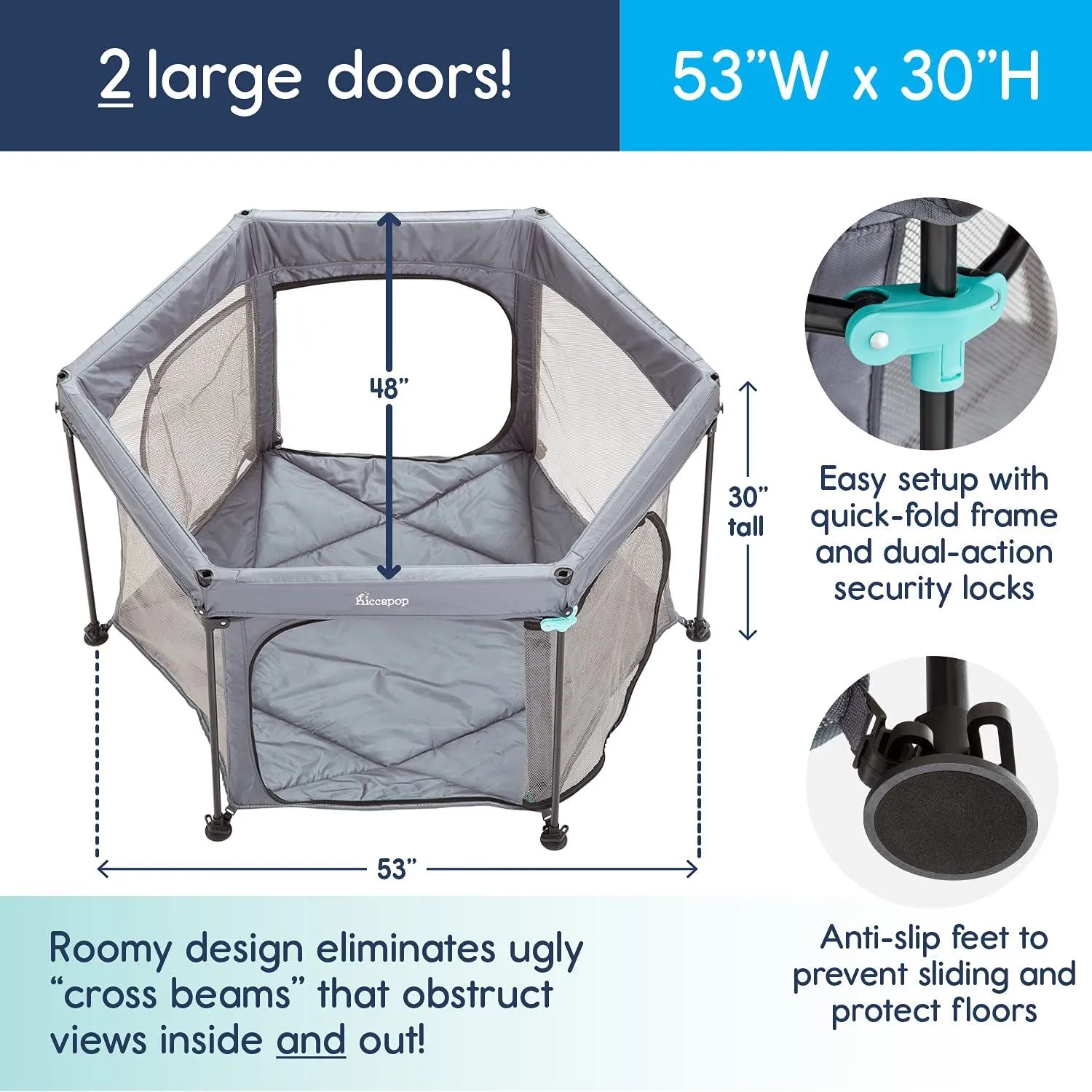 HPOPBaby™ Portable Play Yard Cushion Floor w/ Dome: Popup Indoor/Outdoor Playpen