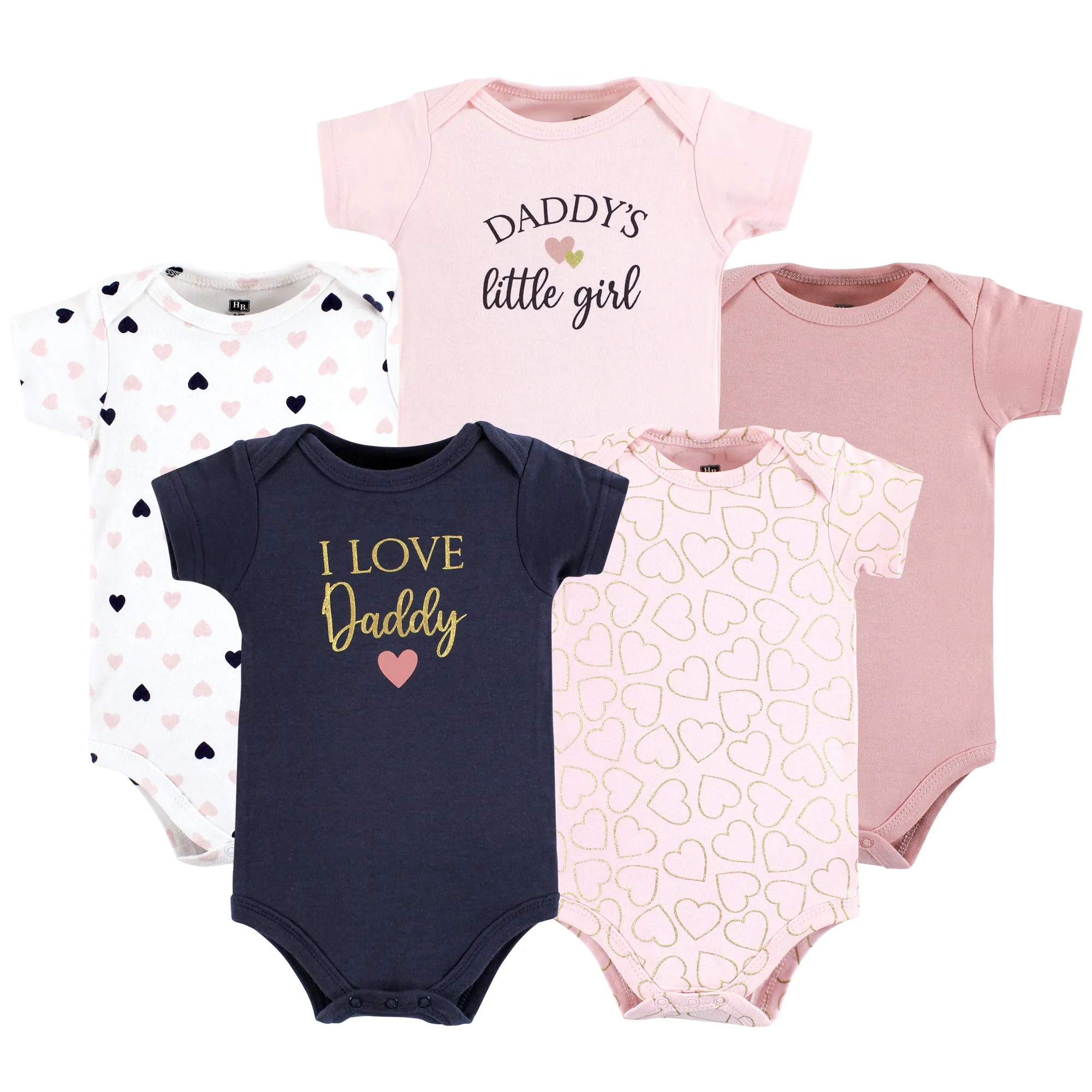 Hudson Baby Cotton Bodysuits, Girl Daddy Pink Navy 5Pk