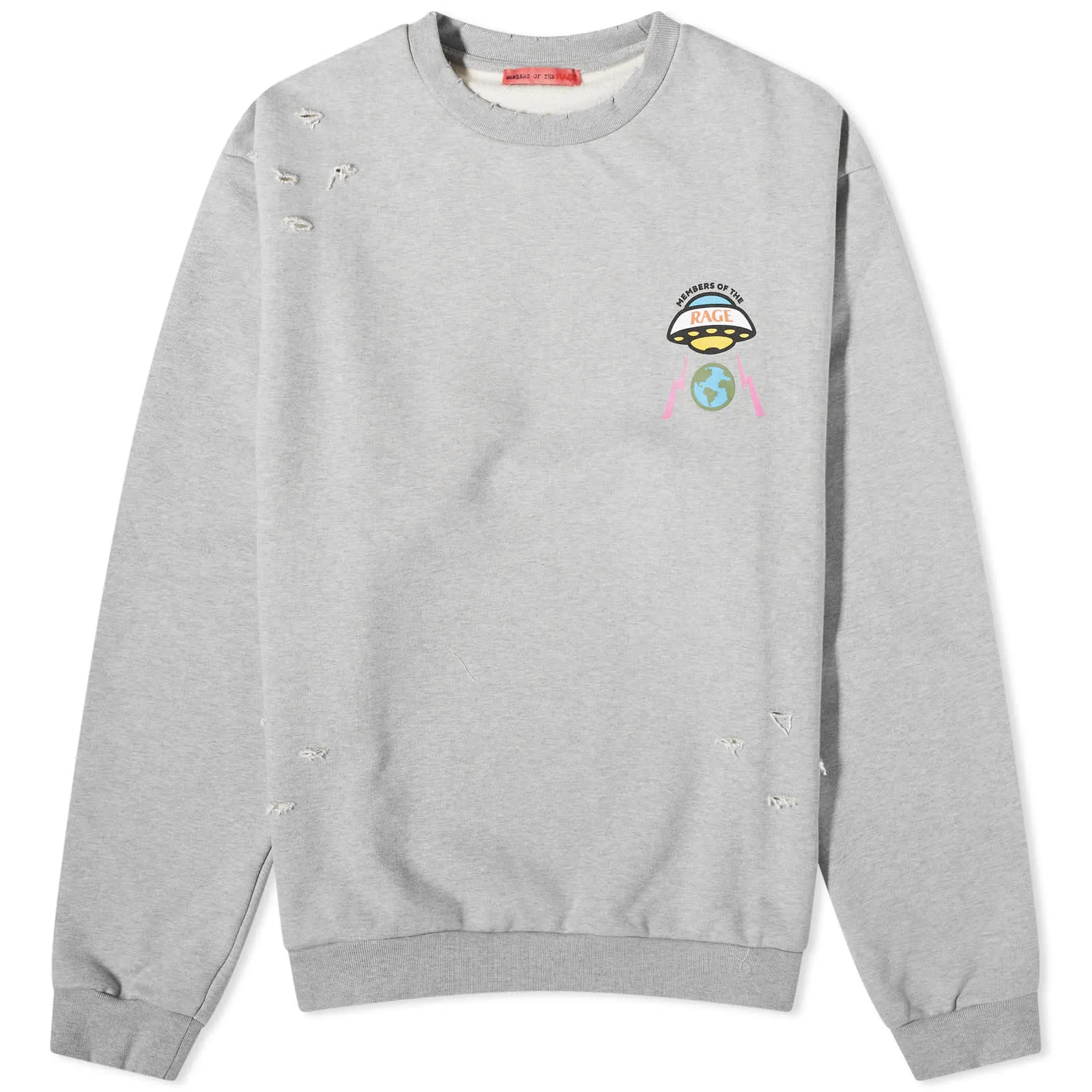 Members Of The Rage Ufo Distressed Crew Neck Sweater, Heather Gray