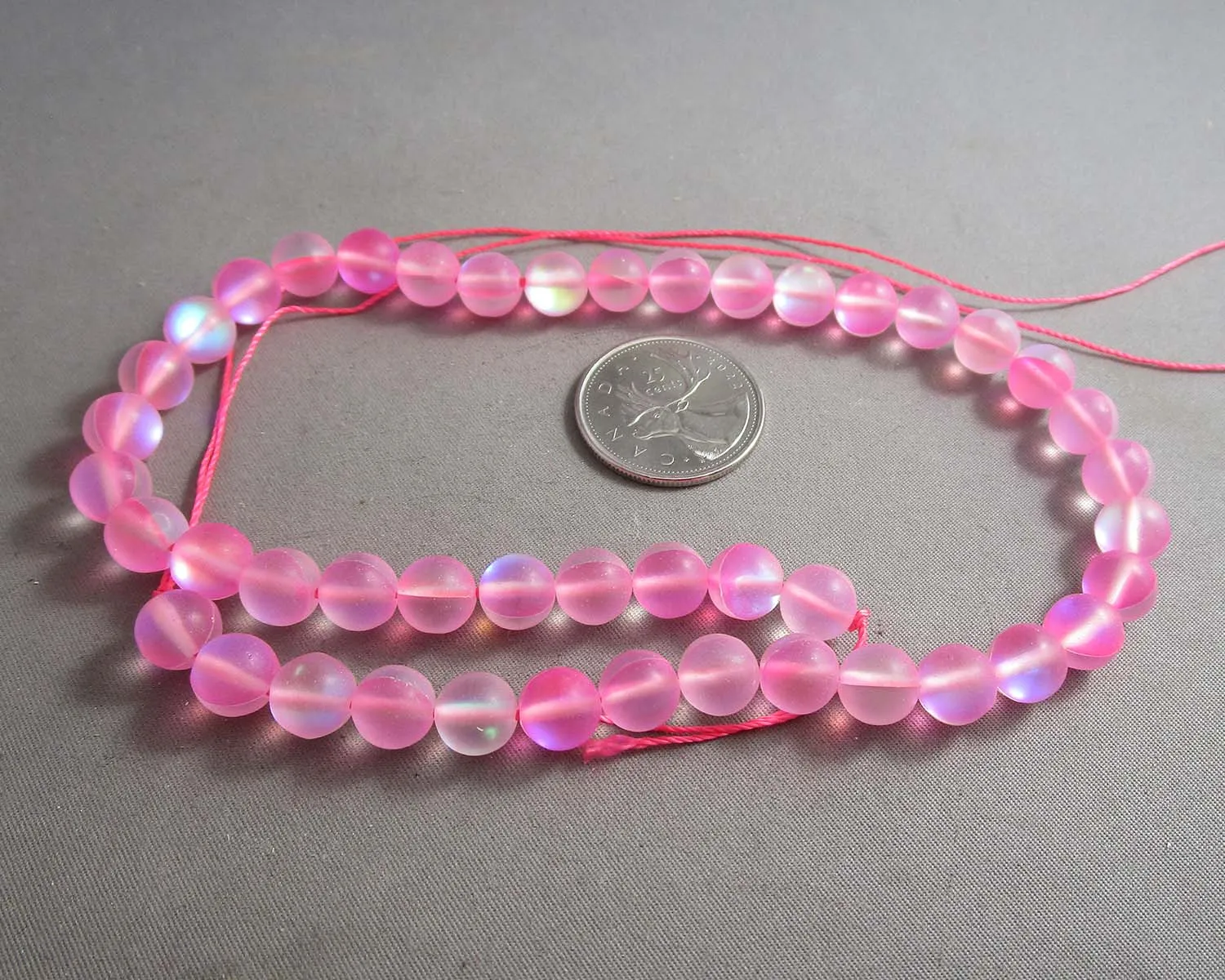 Mermaid Glass Holographic Beads 8mm Frosted Pink (C055)