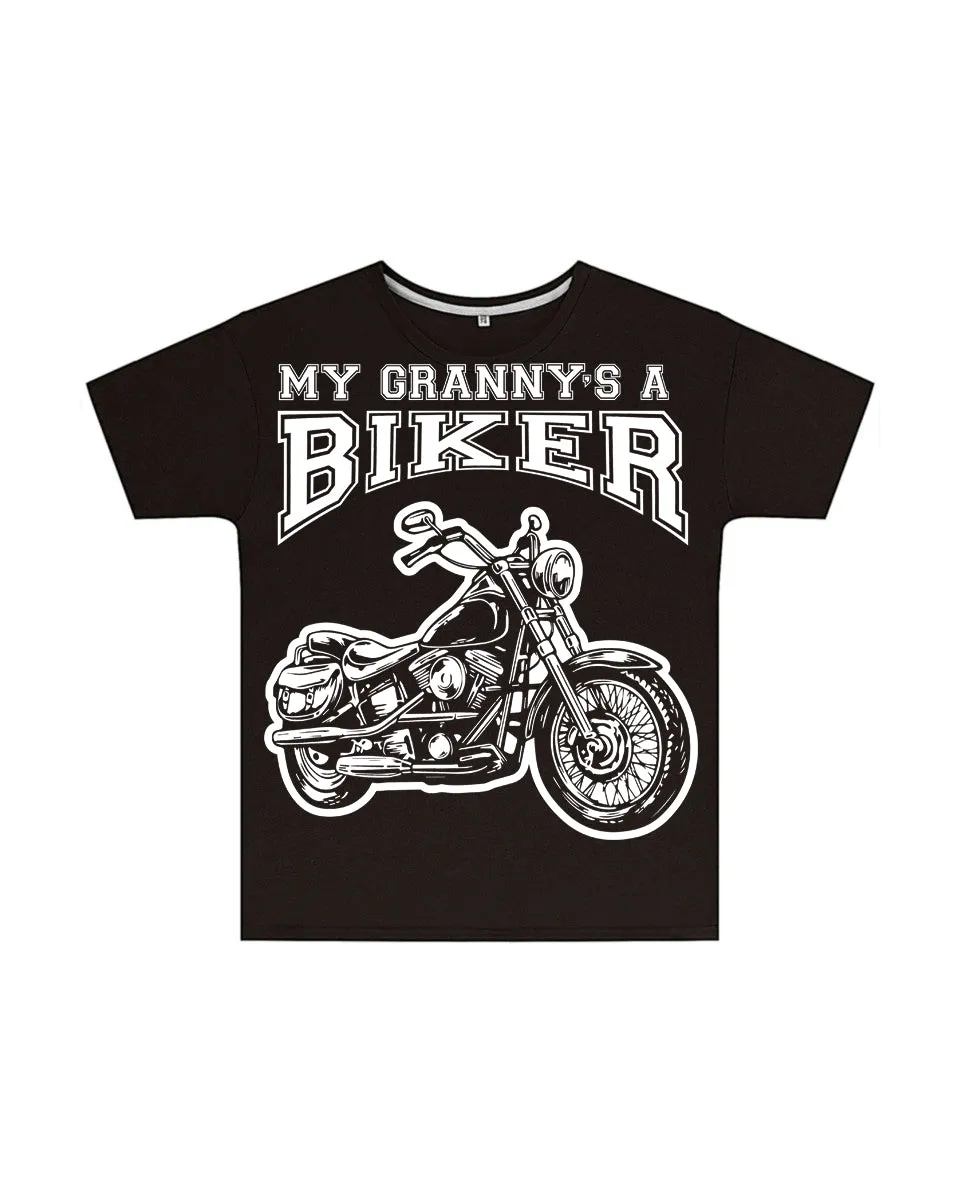 My Granny's a Biker Kids T Shirt in Black