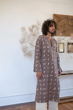 Nava Linen Caftan in Fig Solid Embroidery