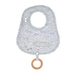 Organic Cotton Teething Bib with Embroidered Alligator