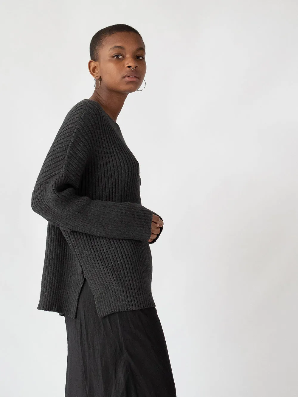 Pima Cotton Ribbed Pullover in Charcoal