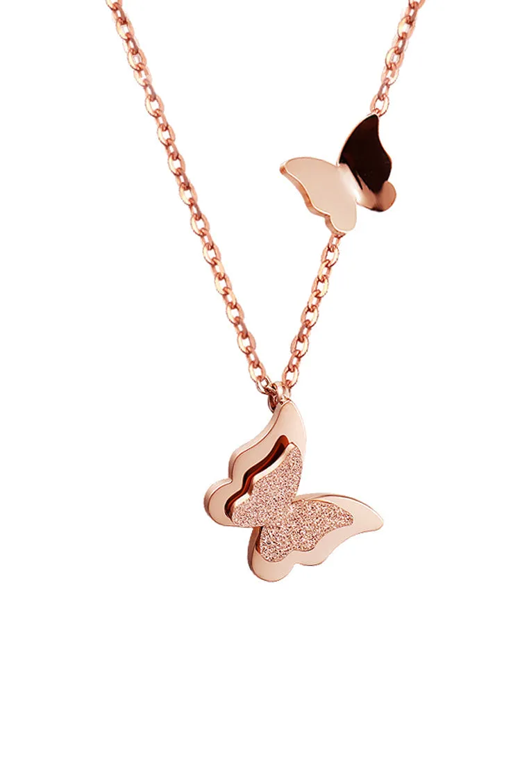 Queen Alexandra Butterfly Rose Gold Necklace with Bracelet Set