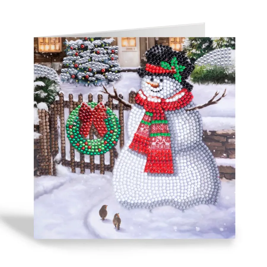 "Smiling Snowman" Crystal Art Card 18x18cm