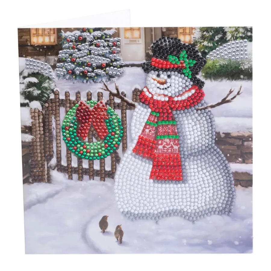 "Smiling Snowman" Crystal Art Card 18x18cm