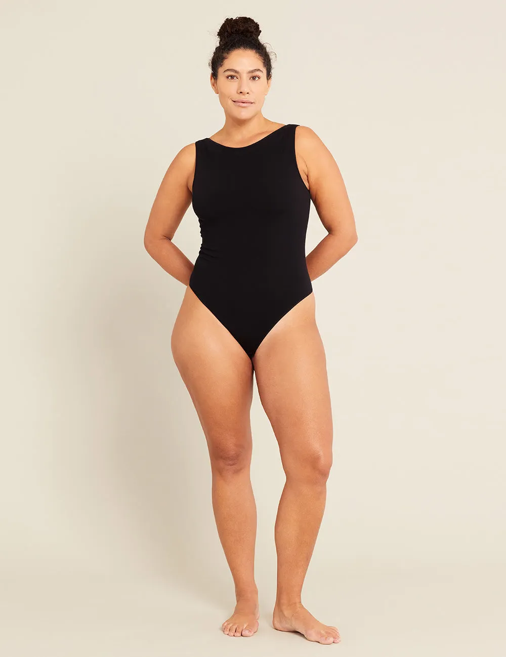 Ribbed Boat Neck Bodysuit - Black